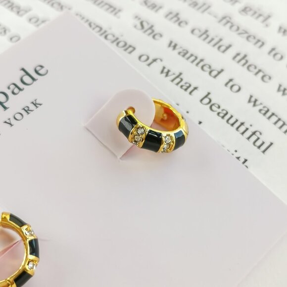 NEW KATE SPADE Rare Form Striped Gold Black Huggie Earrings - Picture 2 of 3